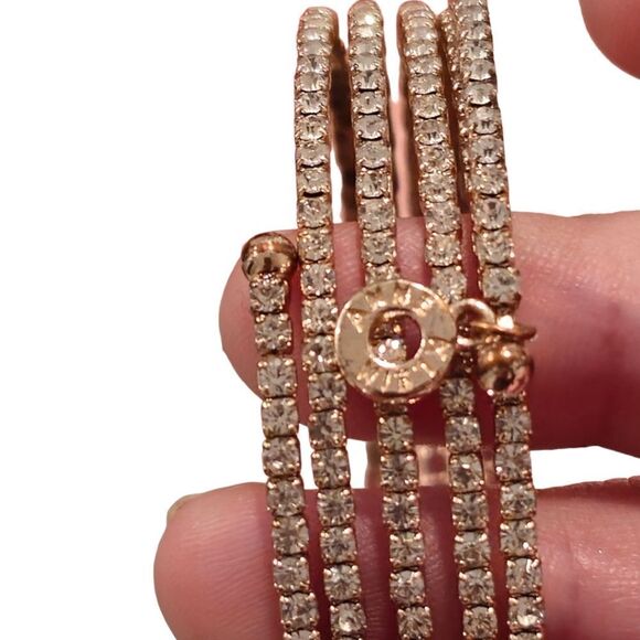 Anne Klein Multi-Row Crystal Coil Rose Gold Bracelet - Picture 6 of 13